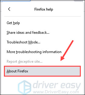 About Firefox را انتخاب کنید.