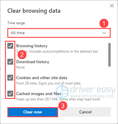 یک محدوده زمانی را انتخاب کنید، انواع داده‌های مروری را که می‌خواهید پاک کنید انتخاب کنید و روی Clear now کلیک کنید.
