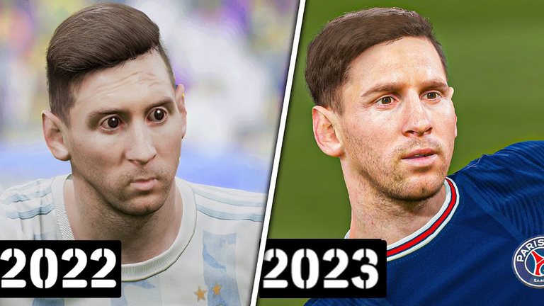 مقایسه گرافیک چهره مسی ای فوتبال 2022 ای فوتبال 2023
