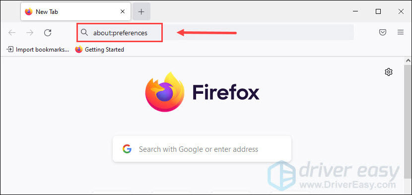 فایرفاکس را باز کنید. about:preferences را در نوار آدرس تایپ کرده یا جایگذاری کنید و Enter را فشار دهید.