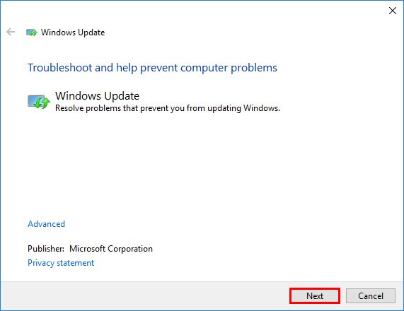در نسخه جدید عیب یاب Windows Update، روی Next کلیک کنید. عیب یاب به روز رسانی های موجود برای دستگاه شما را بررسی می کند.