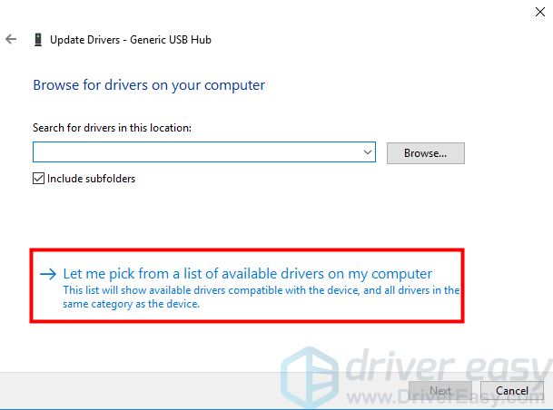 Let me pick from a list of drivers device on my computer را انتخاب کنید.