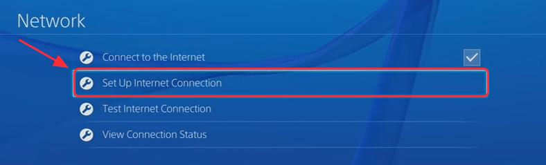 5) به تنظیمات PS4 > Network > Set Up Internet Connection بروید.