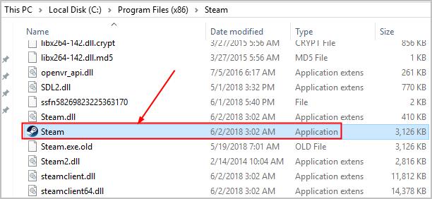 برای راه‌اندازی Steam، Steam (یا Steam.exe) را پیدا کرده و دوبار کلیک کنید.