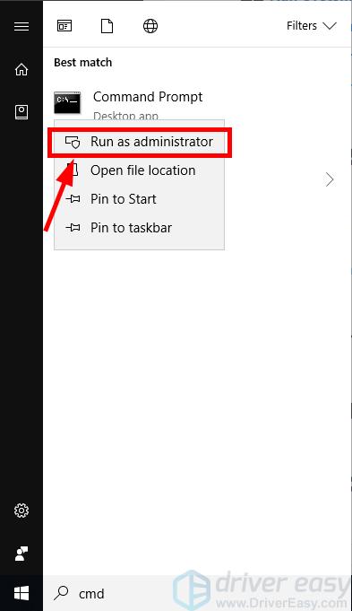 در نتیجه روی Command Prompt کلیک راست کرده و روی Run as administrator کلیک کنید.
