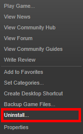 روی بازی خود کلیک راست کرده و سپس Uninstall را کلیک کنید.