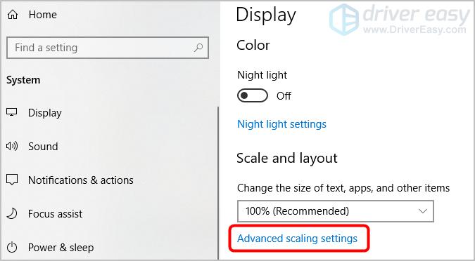 روی Advanced scaling settings کلیک کنید.