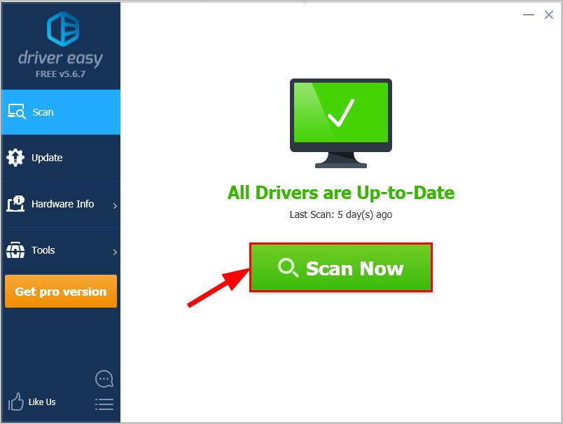 2) Driver Easy را اجرا کنید و روی دکمه Scan Now کلیک کنید. سپس Driver Easy کامپیوتر شما را اسکن می کند و درایورهای مشکل را شناسایی می کند.