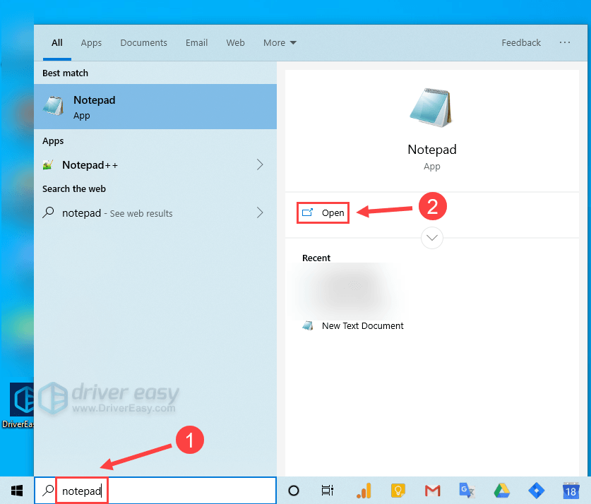 روی صفحه کلید خود، کلید لوگوی ویندوز را فشار دهید و notepad را تایپ کنید، سپس روی Open کلیک کنید تا Notepad باز شود.