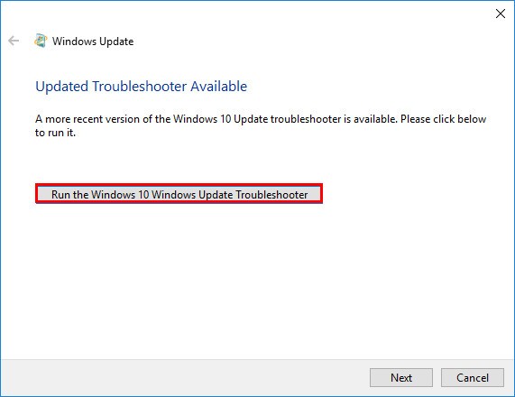 اگر نسخه جدیدتری از عیب‌یاب Windows Update موجود است، برای اجرای آن کلیک کنید.