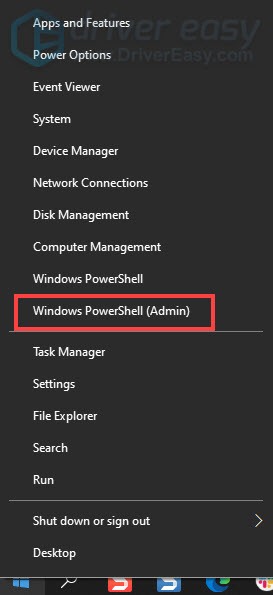 روی Windows PowerShell (Admin) کلیک کنید.